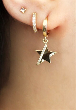 STAR HOOP EARRINGS SMALL GOLD PLATED DAINTY