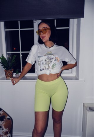 SHORTS GREEN YELLOW CRINKLE RIBBED SPORTSWEAR RAVE LIME 80S
