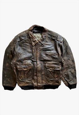 Vintage 80s Men's Lee Brown Leather Pilot Jacket
