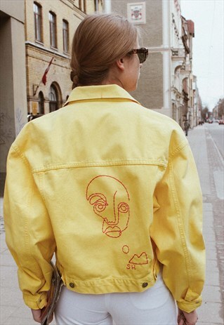 HAND EMBROIDERED YELLOW DENIM JACKET