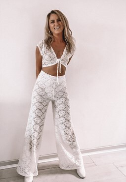 Off White Lace See Through Festival Party Top