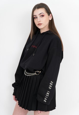 DEAD INSIDE BLACK HOODIE WITH RED BROKEN HEARTS SLEEVE PRINT