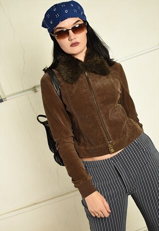 VINTAGE Y2K CORDUROY OUTWEAR JACKET WITH FAUX FUR COLLAR