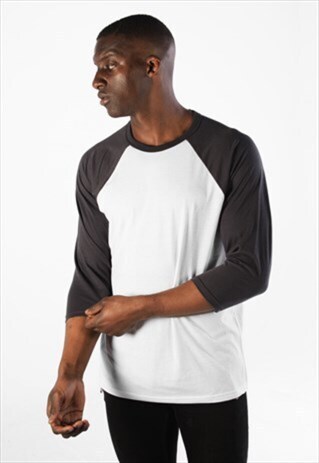 RAGLAN CONTRAST 3/4 LONG SLEEVED T-SHIRT - WHITE/DARK GREY