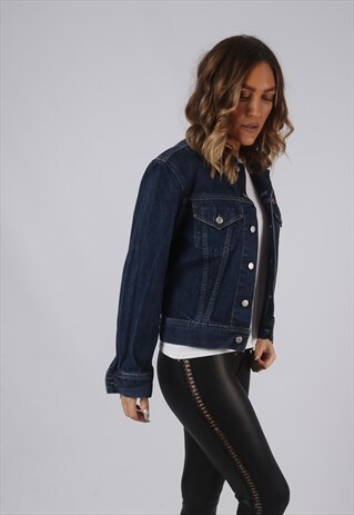 VINTAGE DENIM JACKET FITTED UK 10 BLUE (9X2F)