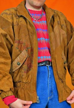 Vintage Patchwork Suede Jacket in Brown