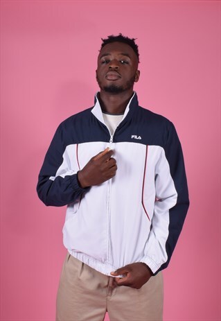 FILA WHITE AND NAVY ZIP-UP TRACKSUIT TOP