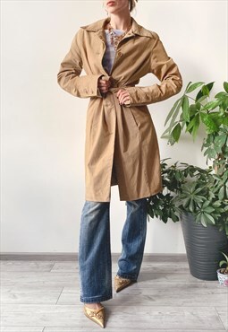Vintage 90's Women's Beige Suede Belted Classic Trench Coat