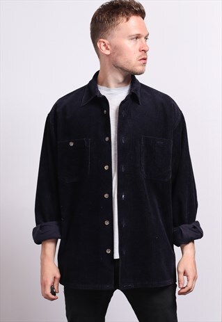 VINTAGE CORDUROY CORD SHIRT BLUE