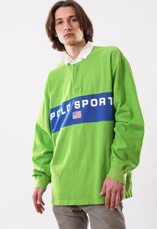 VINTAGE MENS POLO SPORT BIG LOGO LONG SLEEVE TOP RUGBY SHIRT
