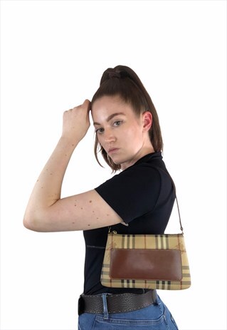 WOMENS BURBERRY HANDBAG BEIGE NOVA CHECK BAG PURSE
