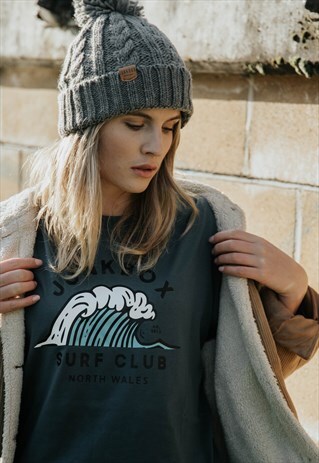 LONG-SLEEVED ORGANIC TSHIRT TEAL SURF CLUB GRAPHIC PRINT
