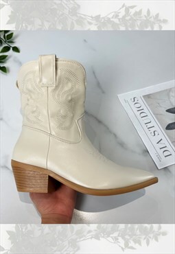 Cowboy Boots Cream Ankle Western Cowgirl boots