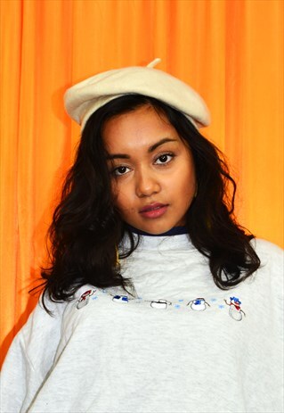 VINTAGE 90S BERET CREAM WOOL WINTER HAT