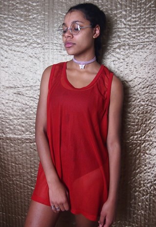 RED MESH LONG TOP