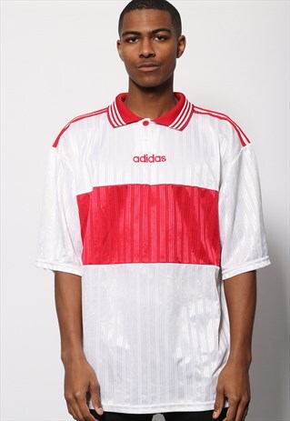 VINTAGE ADIDAS LOGO COLLARED FOOTBALL SHIRT WHITE AND RED