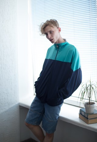 VINTAGE 90'S NAVY COLOUR BLOCK SPORT JACKET