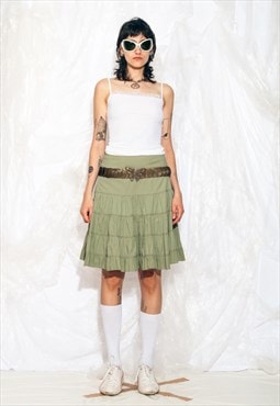 Vintage Y2K Tiered Midi Skirt in Green