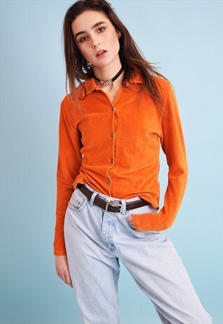 90'S RETRO GRUNGE VELVETEEN SHIRT TOP