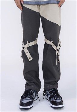 Bondage joggers utility pants strap finish overalls in grey