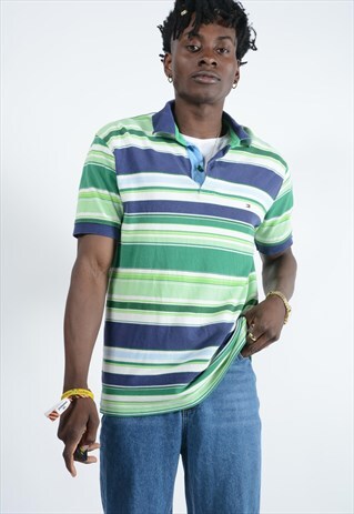 TOMMY HILFIGER POLO SHIRT GREEN STRIPED.
