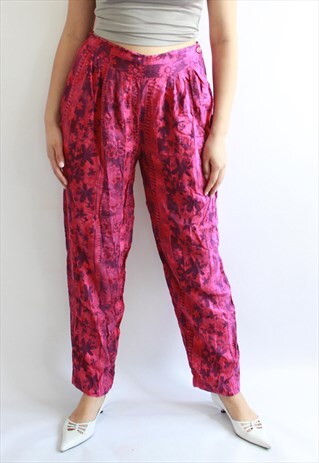 80S STYLE PINK FLORAL HIGH WAIST TROUSERS