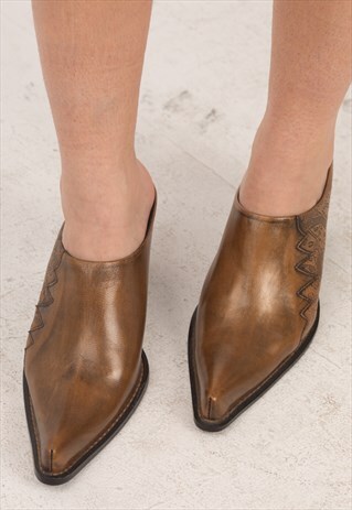BRANDY STAMPED LEATHER MULES