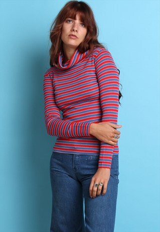 60S VINTAGE RED STRIPE COWL NECK TOP