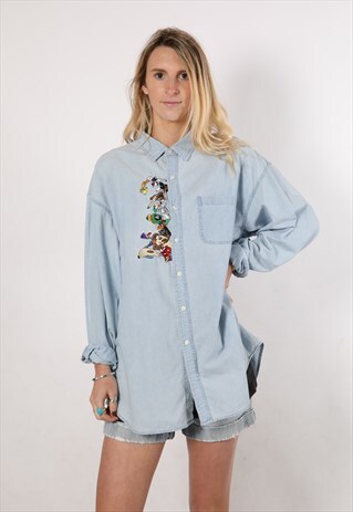 VINTAGE LOONEY TUNES LIGHT DENIM EMBROIDERED SHIRT