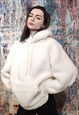 FLEECE HOODIE LOOSE FIT FLUFFY PULLOVER HOODED JUMPER CREAM