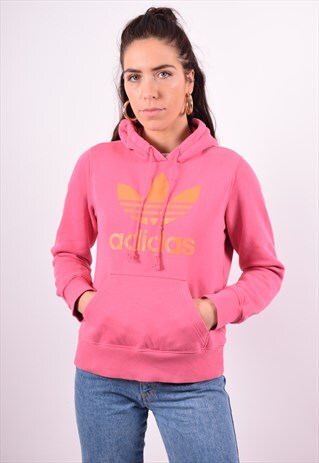 ADIDAS WOMENS VINTAGE HOODIE JUMPER LARGE PINK 90'S