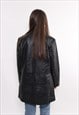 90S LEATHER TRENCH, VINTAGE WOMAN MINIMALIST BLACK TRENCH 