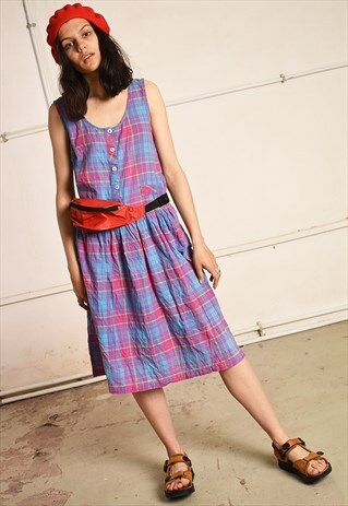 80'S RETRO TARTAN CHECKED PARIS CHIC MIDI DRESS