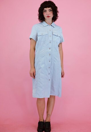 VINTAGE BABY BLUE Y2K BUTTON UP DRESS