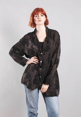 VINTAGE 90S SATIN FLORAL SLOUCHY BLOUSE JACKET