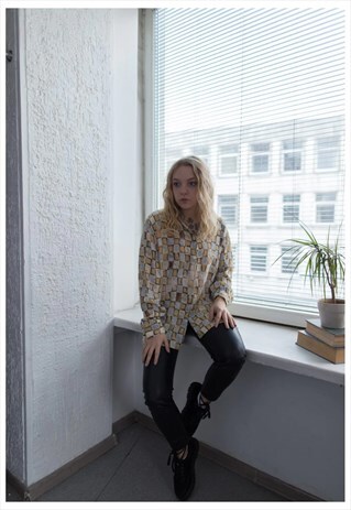 VINTAGE 80'S YELLOW/GREEN PATTERNED VISCOSE SHIRT