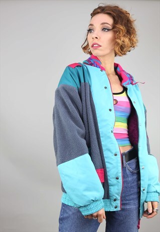 VINTAGE OVERSIZED COLOURFUL ZIP UP FLEECE