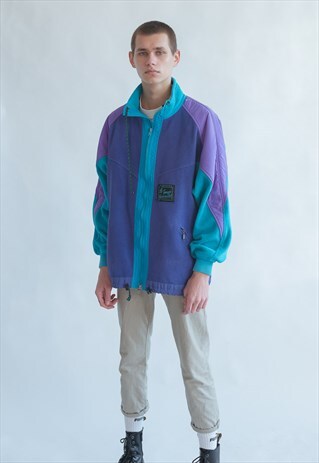 VINTAGE 80S PASTEL BLUE GREEN FLEECE JACKET