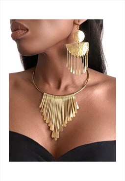 QALLIN Necklace & Earring African Jewellery Set - Gold