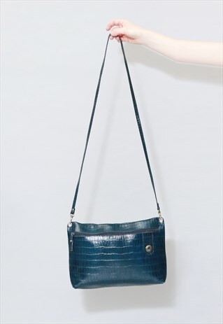 VINTAGE 1970'S BLUE MOCK CROC SHOULDER BAG