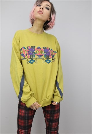 VINTAGE 90S OVERSIZED PATTERNED WAVEY SWEATER SWEATSHIRT TOP