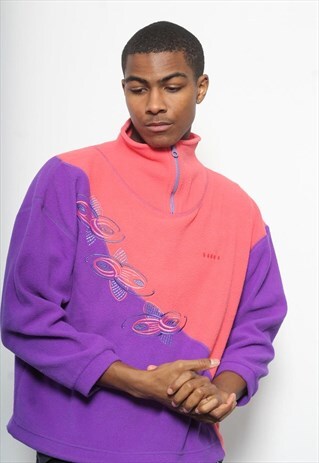 VINTAGE DIADORA 1/4 ZIP FLEECE PURPLE AND PINK