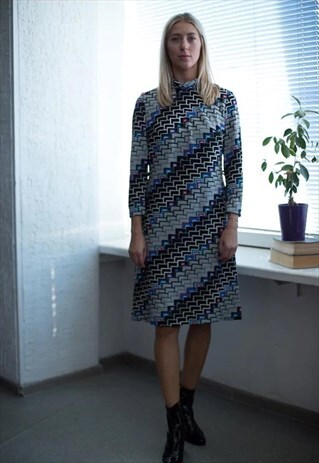 VINTAGE 80'S MULTI COLOUR PATTERNED MIDI DRESS