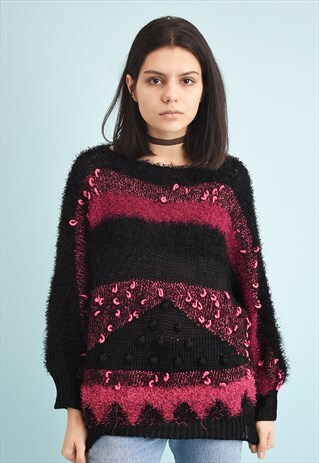 80'S RETRO FLUFFY SLOUCHY MOMS KNIT JUMPER