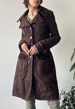 Vintage Y2K 00's Spring Chocolate Brown Denim Light Coat