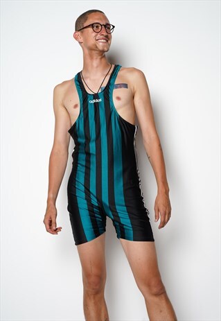 RARE VINTAGE BLACK PETROL WHITE ADIDAS MEN SWIMSUIT