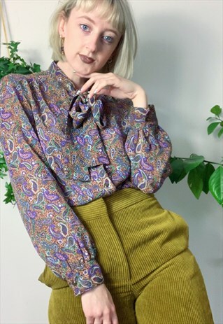 VINTAGE PAISLEY PATTERNED PUSSY BOW BLOUSE