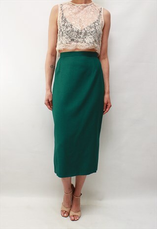 VINTAGE 80' UNIQUE ELEGANT GREEN PENCIL SKIRT