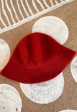 Vintage 90's Red Fluffy Bucket Hat - ONE SIZE