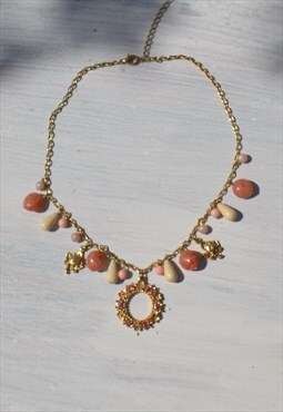 Deadstock gold tone pendant/charm beaded necklace 